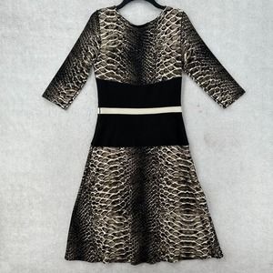 Eva Varro Midi Dress Womens SMALL Snake Reptile Print Stretchy‎ 3/4 Sleeve